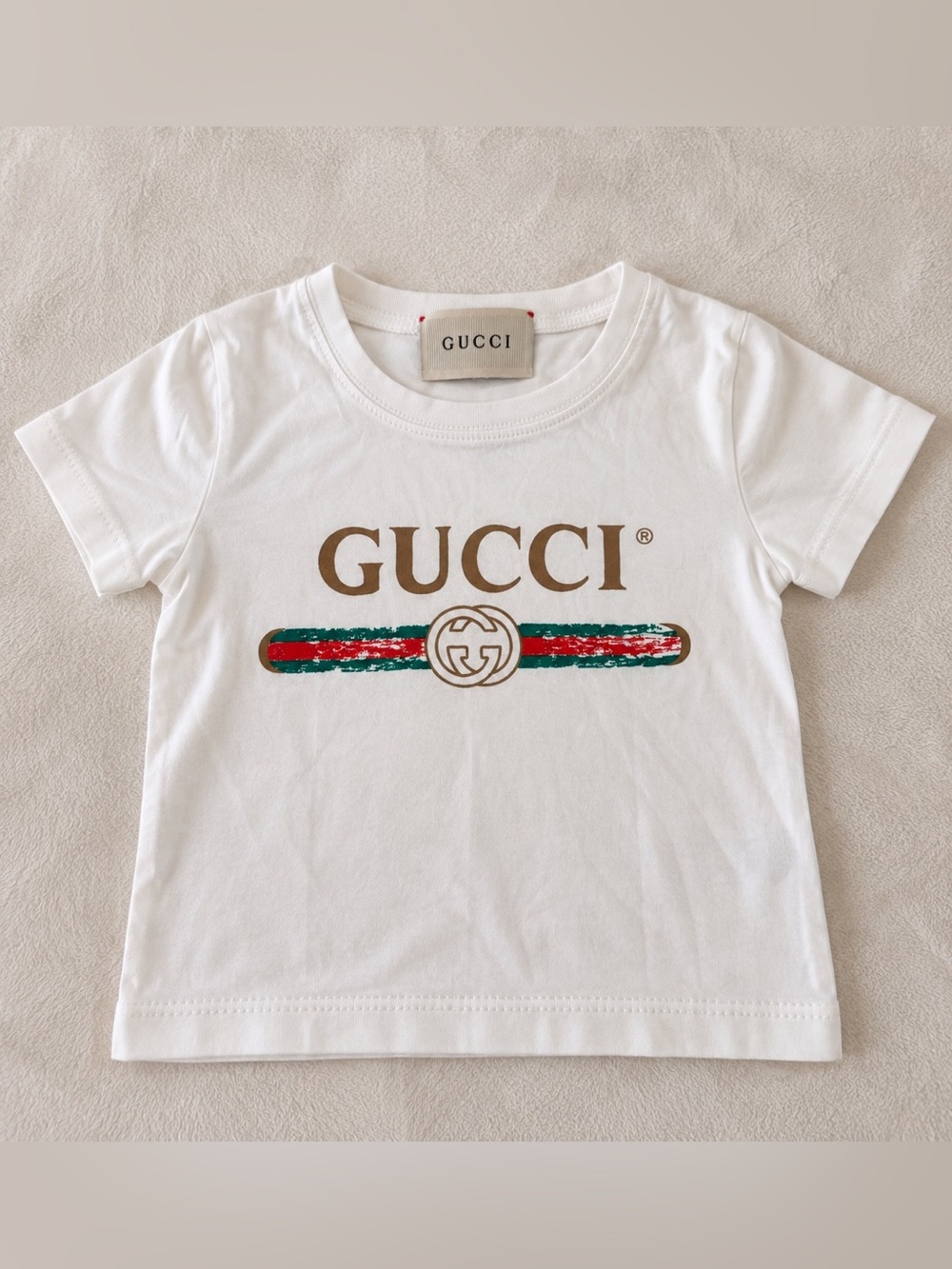 Gucci Kids Logo Web Stripe T-Shirt White Size 90 / Approx. 18–24M